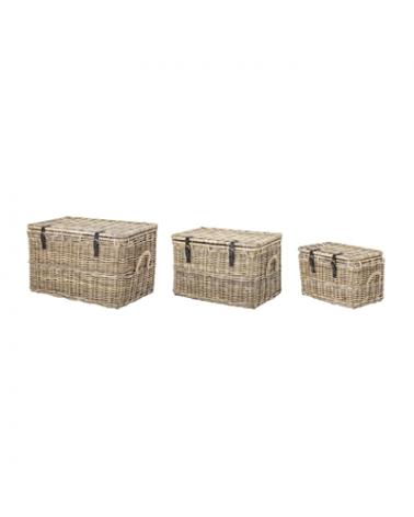 BASKET W/LID GREY RATTAN LOT