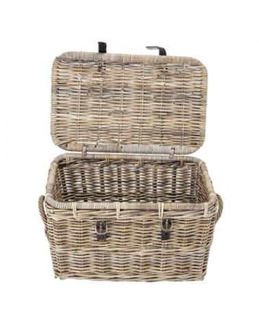 BASKET W/LID GREY RATTAN LOT