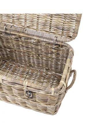 BASKET W/LID GREY RATTAN LOT